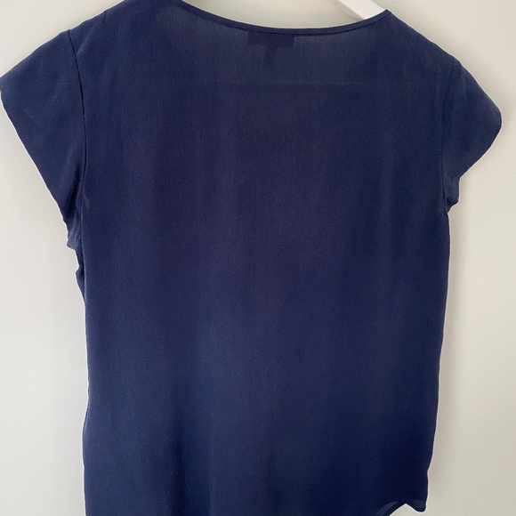 Joie Iva Cap-Sleeve Silk Blouse, Navy - Picture 5 of 11
